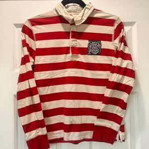 Burberry Red and White Striped Polo with Logo